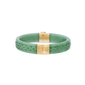 Regalia by Ulti Ramos 14K Yellow Gold Real Jade Hand Carved Bangle Bracelet