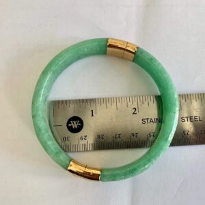 Regalia by Ulti Ramos 14K Yellow Gold Real Jade Hand Carved Bangle Bracelet