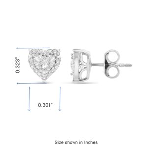 NATALIA DRAKE 1/4 Cttw Diamond Stud Earrings for Women in Rhodium Plated 925 Sterling Silver Heart Shaped Studs Color I-J/Clarity I2-I3