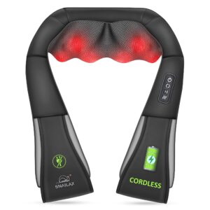 snailax cordless massager - shiatsu neck and shoulder massager with heat, portable, lumbar, foot electric massage pillow