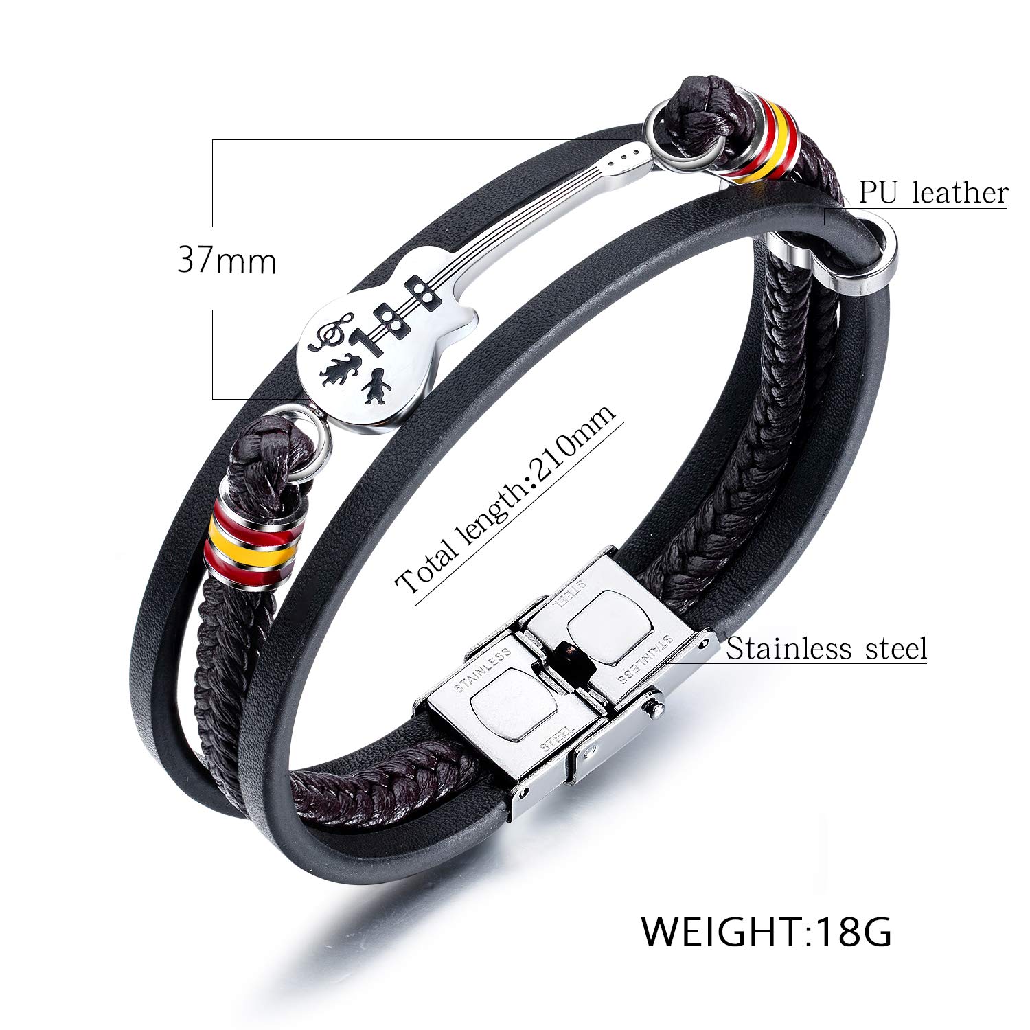 Mishow Mens Womens Leather Bracelet Guitar Handmade Braided Multi-Layer Wrap Bracelet, 8.26 inches