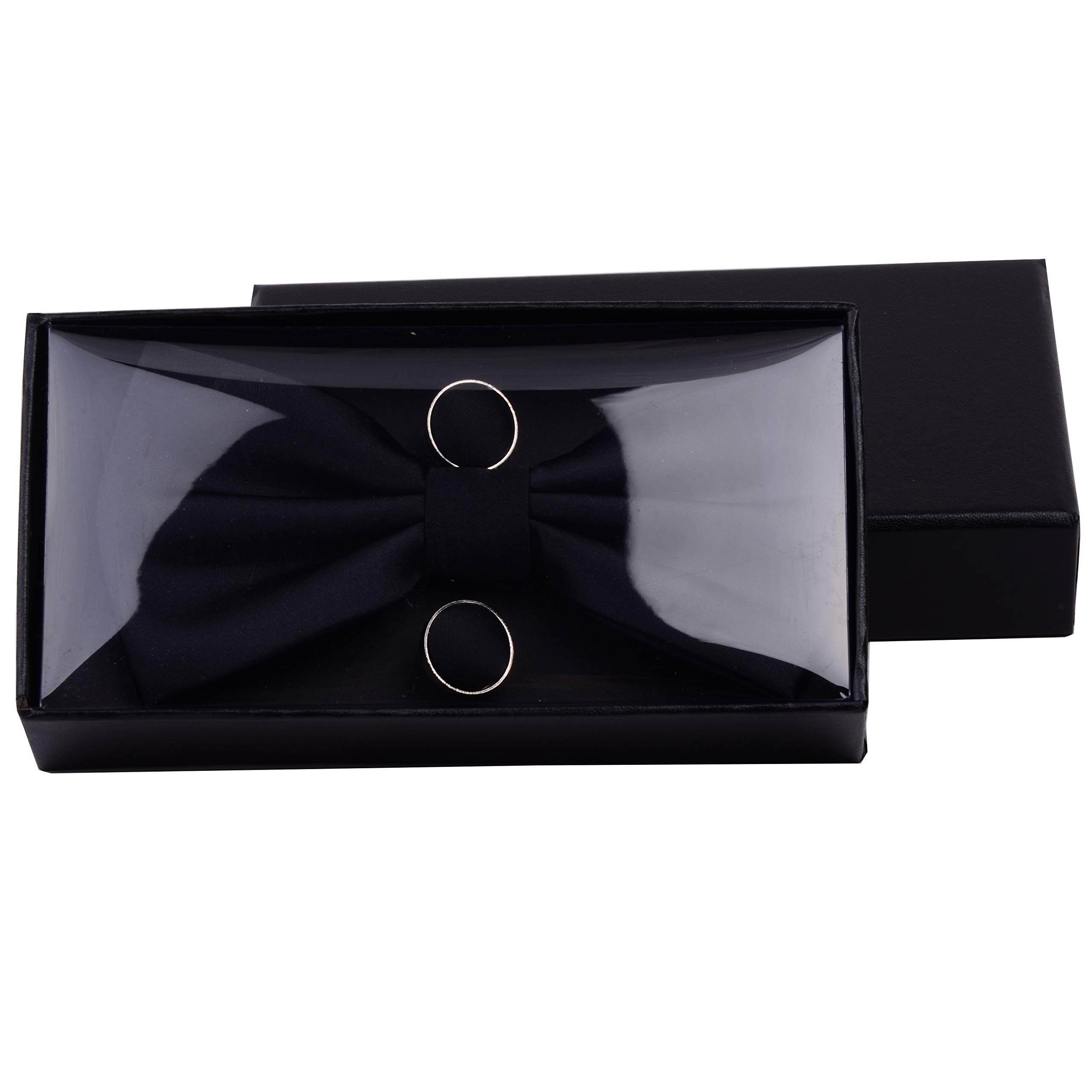 GUSLESON Mens Plain Color Black Pre-tied Bow Tie and Pocket Square Cufflink Set for Wedding (0570-07)