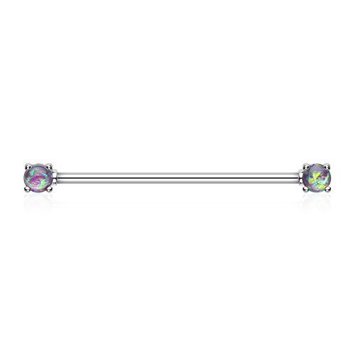 Covet Jewelry Opal Sparkle Prong Industrial Barbell (Purple)