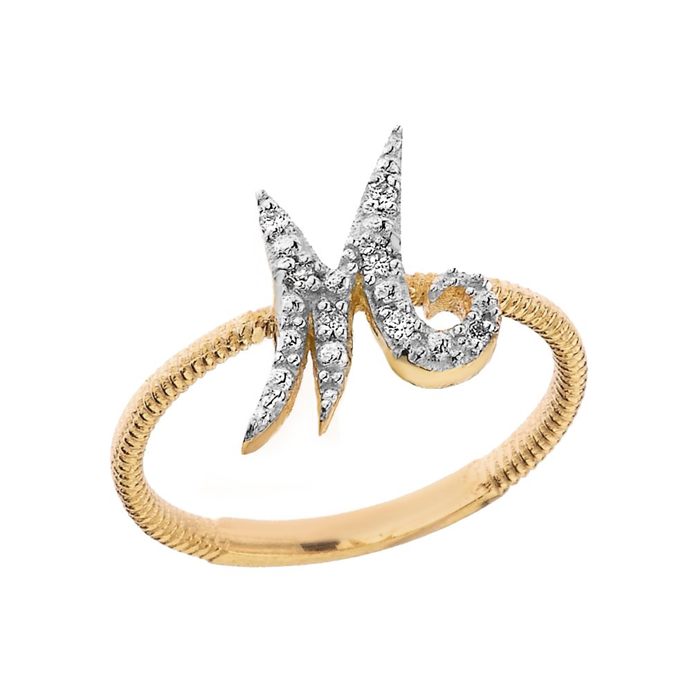 Modern Contemporary Rings Women's 10k Yellow Gold Diamond Script Initial Letter M Stackable Rope Design Ring (Size 7)