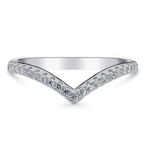 BERRICLE Sterling Silver Wishbone Wedding Rings Cubic Zirconia CZ Curved Half Eternity Ring for Women, Rhodium Plated Size 9.5