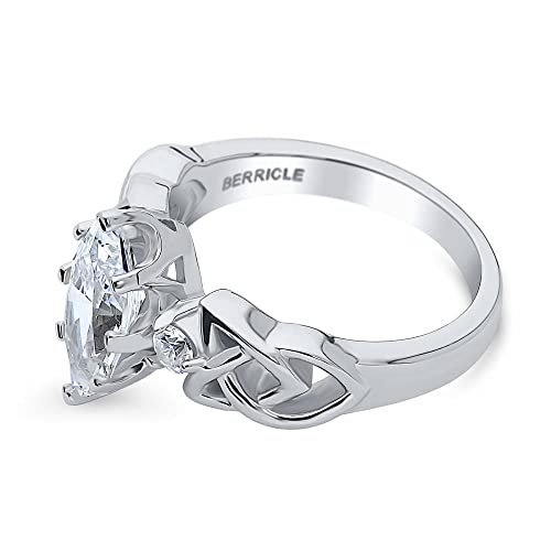 BERRICLE Sterling Silver Celtic Knot Wedding Engagement Rings Cubic Zirconia CZ 3-Stone Cocktail Promise Ring for Women, Rhodium Plated Size 9