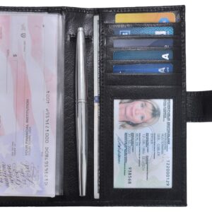 ESTALON Leather Checkbook Cover for Men & Women - Duplicate Checks - RFID Blocking - Slim Wallet with 5 Card Holder Slots - Personal & Business Checks - Standard Register - Gifts for Him, Her