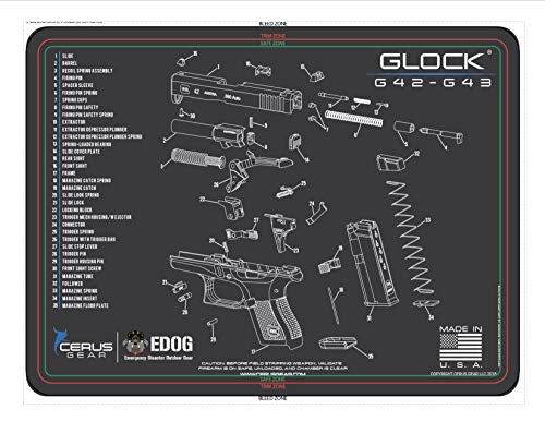 EDOG GEN42/43 Gun Cleaning Mat - Schematic (Exploded View) Diagram Compatible with Glock 42/43 Series Pistol 3 mm Padded Pad Protect Your Firearm Magazines Bench Surfaces Gun Oil Solvent Resistant