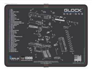 edog gen42/43 gun cleaning mat - schematic (exploded view) diagram compatible with glock 42/43 series pistol 3 mm padded pad protect your firearm magazines bench surfaces gun oil solvent resistant