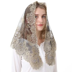 Spanish Mantilla Gold Chaple Veil Traditional Mass Church Mantilla Catholic Mass Head Covering First Holy Communion Latin Mass (black and gold)