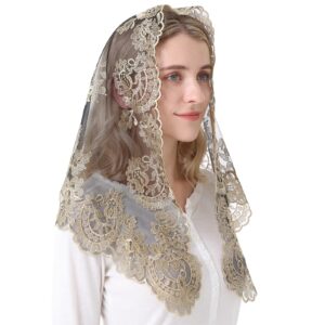 Spanish Mantilla Gold Chaple Veil Traditional Mass Church Mantilla Catholic Mass Head Covering First Holy Communion Latin Mass (black and gold)