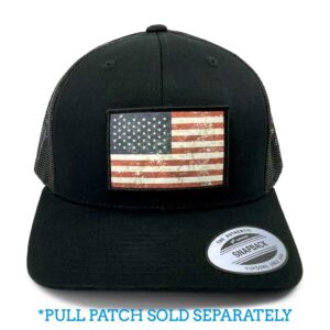 Pull Patch Curved Bill Snapback Trucker Hat | Black Tactical Cap | 2x3 in Loop Surface to Attach Morale Patches