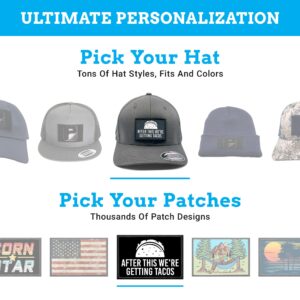 Pull Patch Curved Bill Snapback Trucker Hat | Black Tactical Cap | 2x3 in Loop Surface to Attach Morale Patches