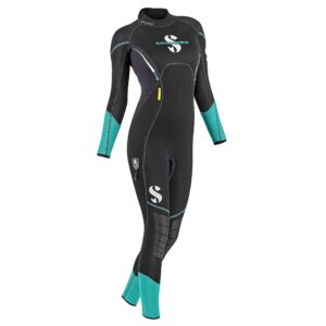 scubapro women's sport steamer wetsuit with 3mm thickness, medium, black/caribbean