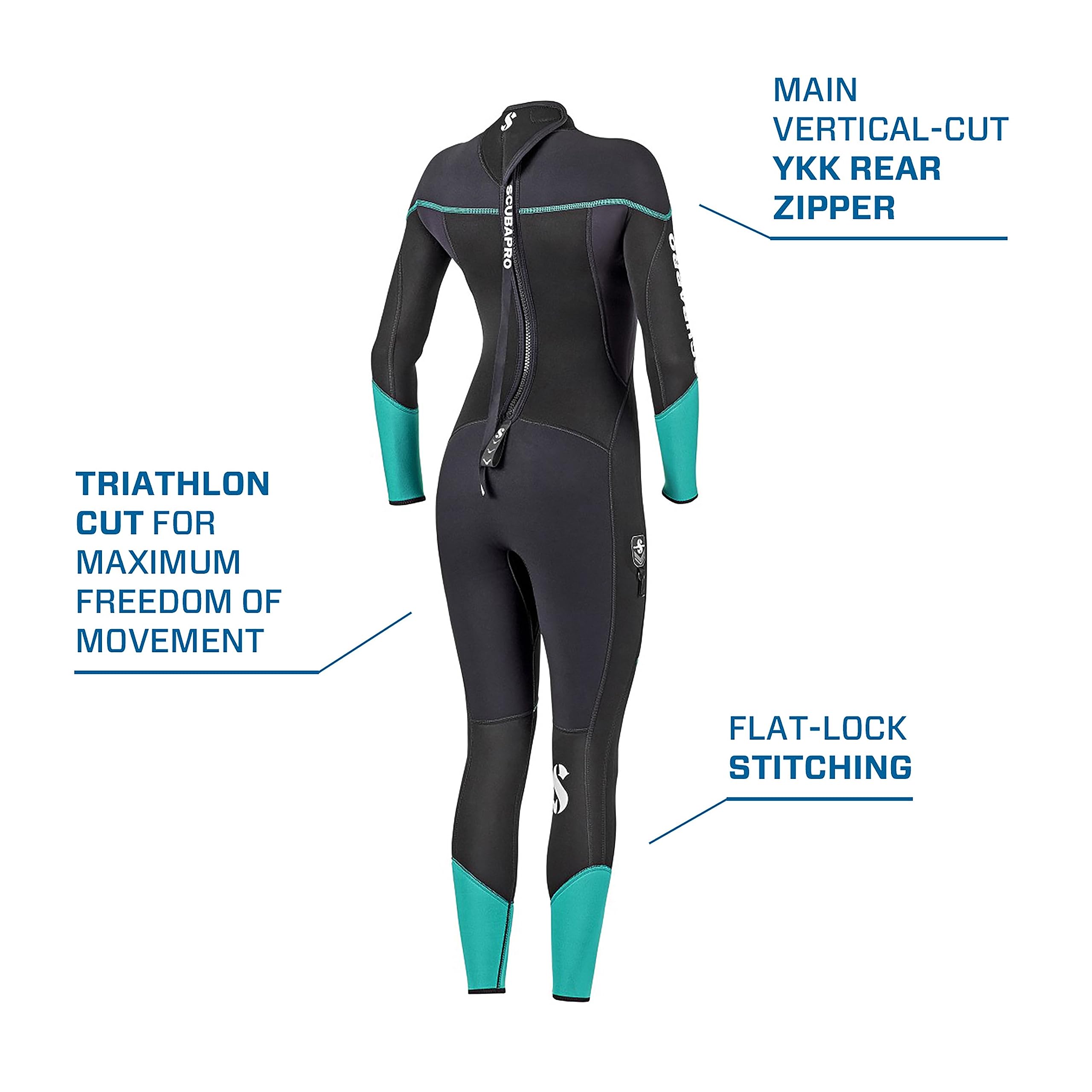 SCUBAPRO Women's Sport Steamer Wetsuit with 3mm Thickness, Medium, Black/Caribbean