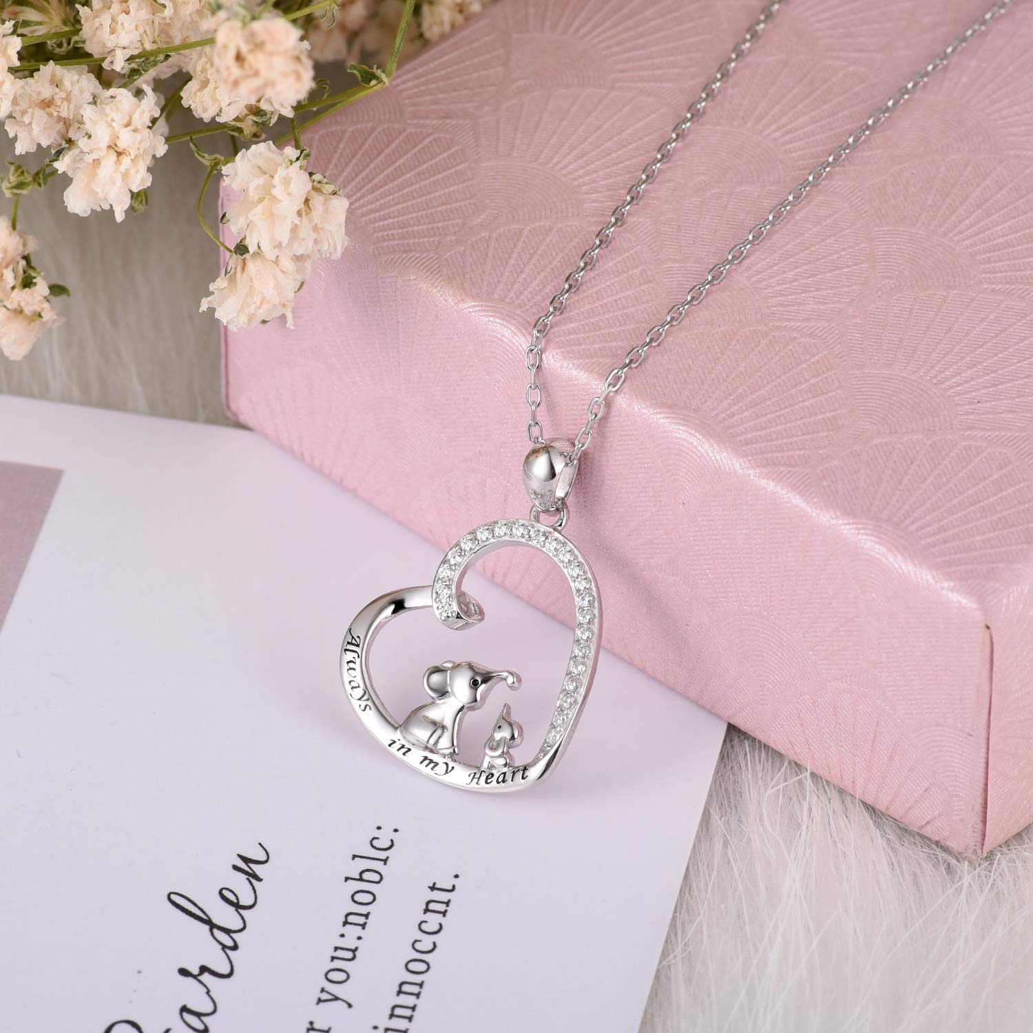 BEILIN Mother Daughter Jewelry - 925 Sterling Silver Lucky Elephant Love Heart Pendant Necklace Anklet Bracelet Ring Earrings for Women Teens(Necklace)