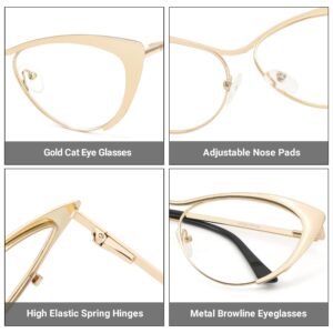 Zeelool Women's Oversized Stylish Metal Browline Cat Eye Glasses Ellen VFM0176-02 Gold