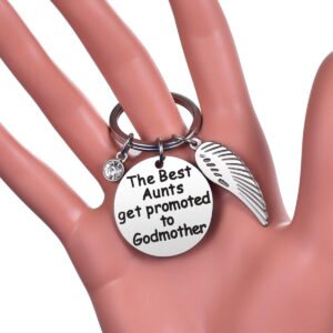 Godmother Keychain Gift Baptism Jewelry Godmother Birthday Christen Gift The Best Aunts Get Promoted to Godmother Silver