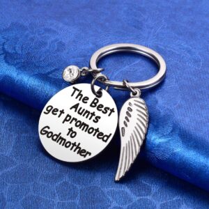 Godmother Keychain Gift Baptism Jewelry Godmother Birthday Christen Gift The Best Aunts Get Promoted to Godmother Silver