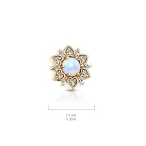 CZ Flower with Opal Center Internally Threaded 14GA Dermal Anchor Top (Opal White)