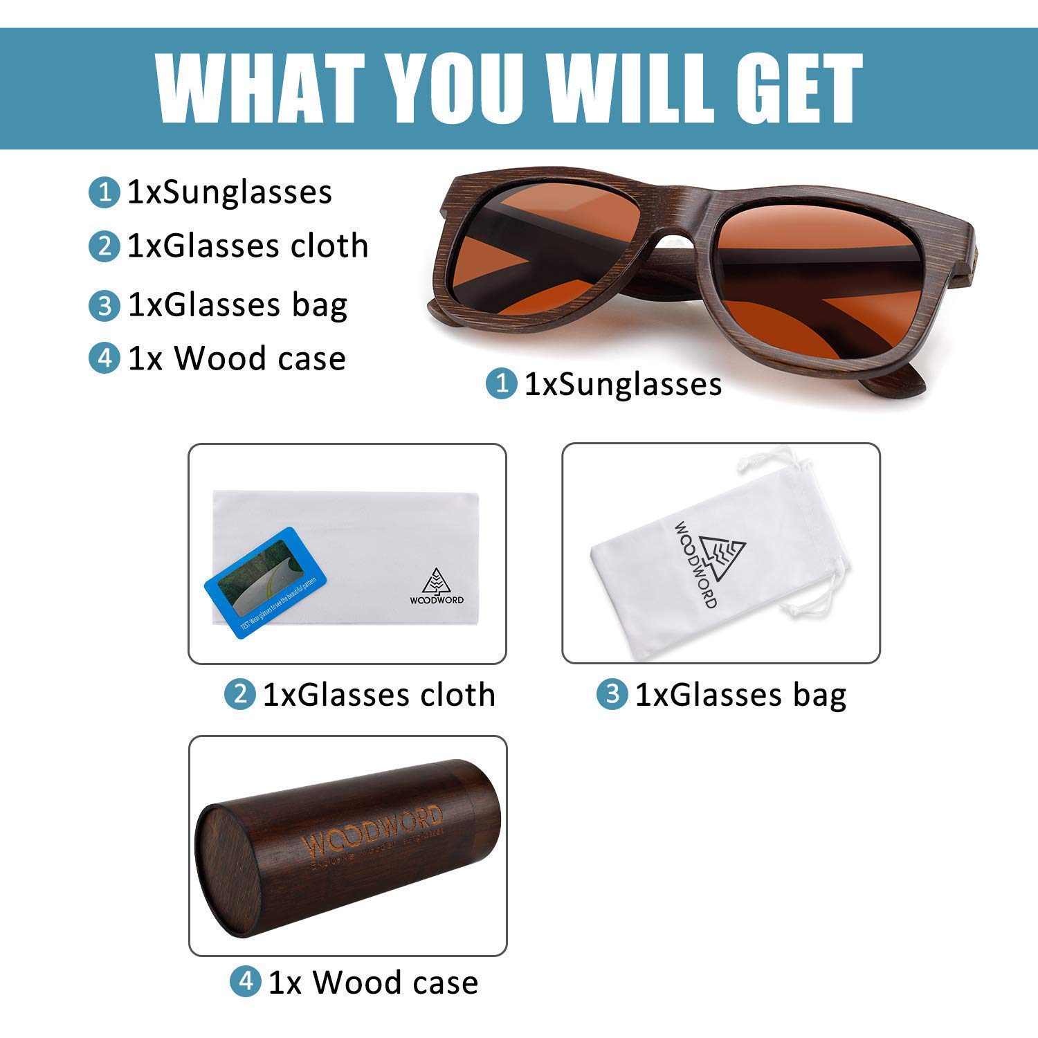 WOODWORD Polarized Wood Sunglasses for Men Women- Bamboo Wood Sunglasses with Wood Case (Brown)