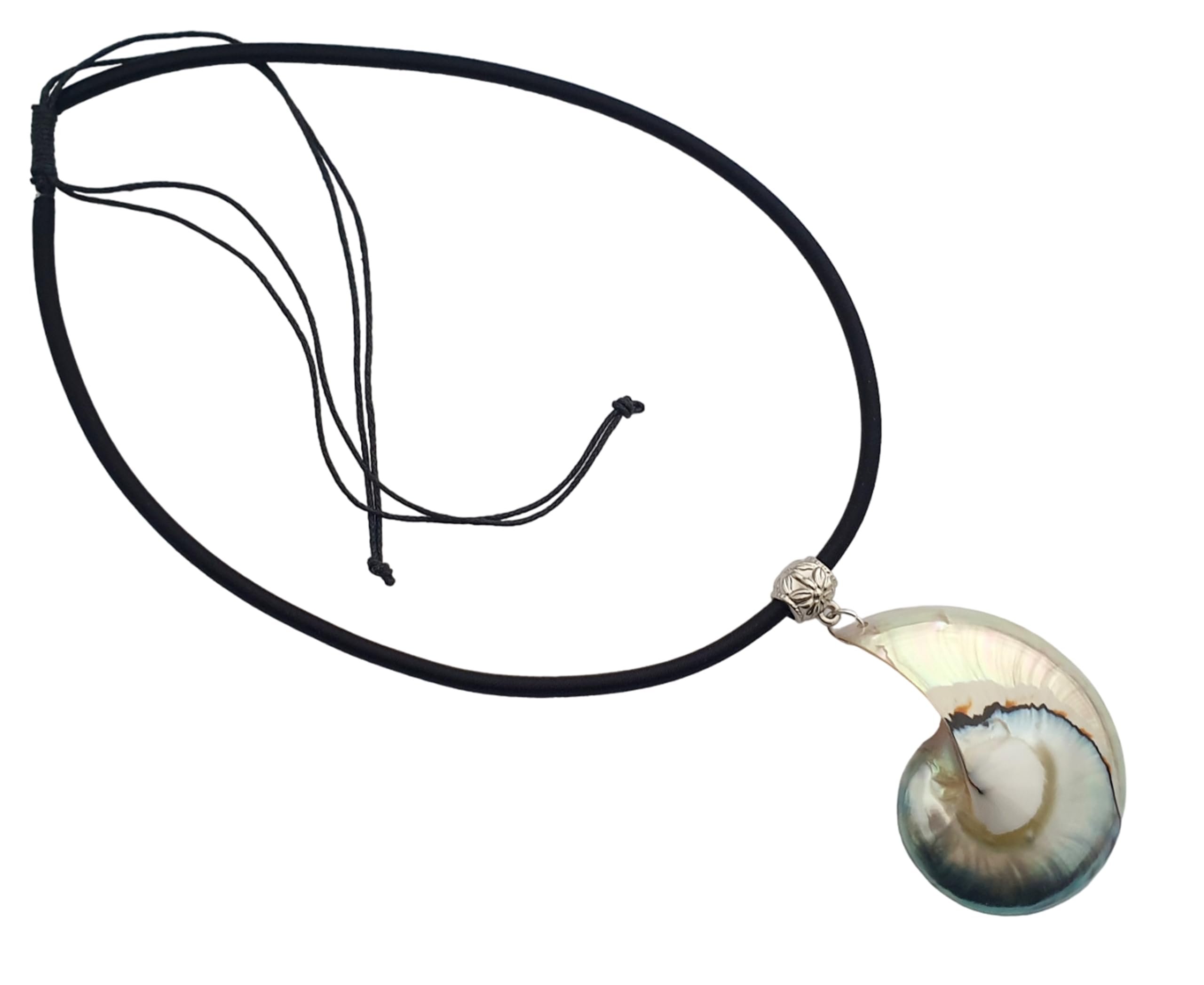 Swimmi Rare Natural Open Nautilus Shell Necklace, Hand Polished Pearly Nautilus Necklace for Women, Adjustable Cord Nautilus Mother of Pearl Necklace, Ursula Necklace Jewelry AA419-CR