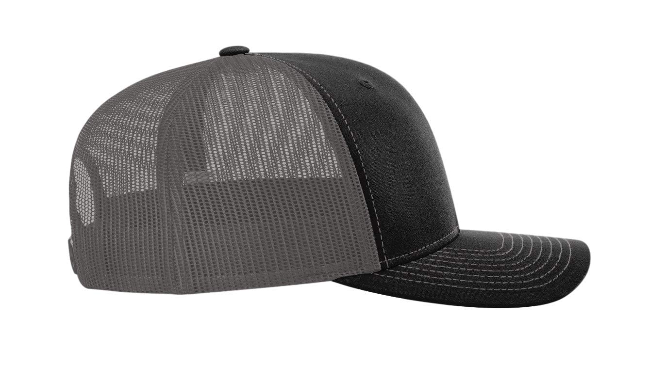 Custom Richardson 112 Hat with Your Text Embroidered Trucker Mesh Snapback Cap (Adjustable Snapback Split Colorway, Black/Charcoal)