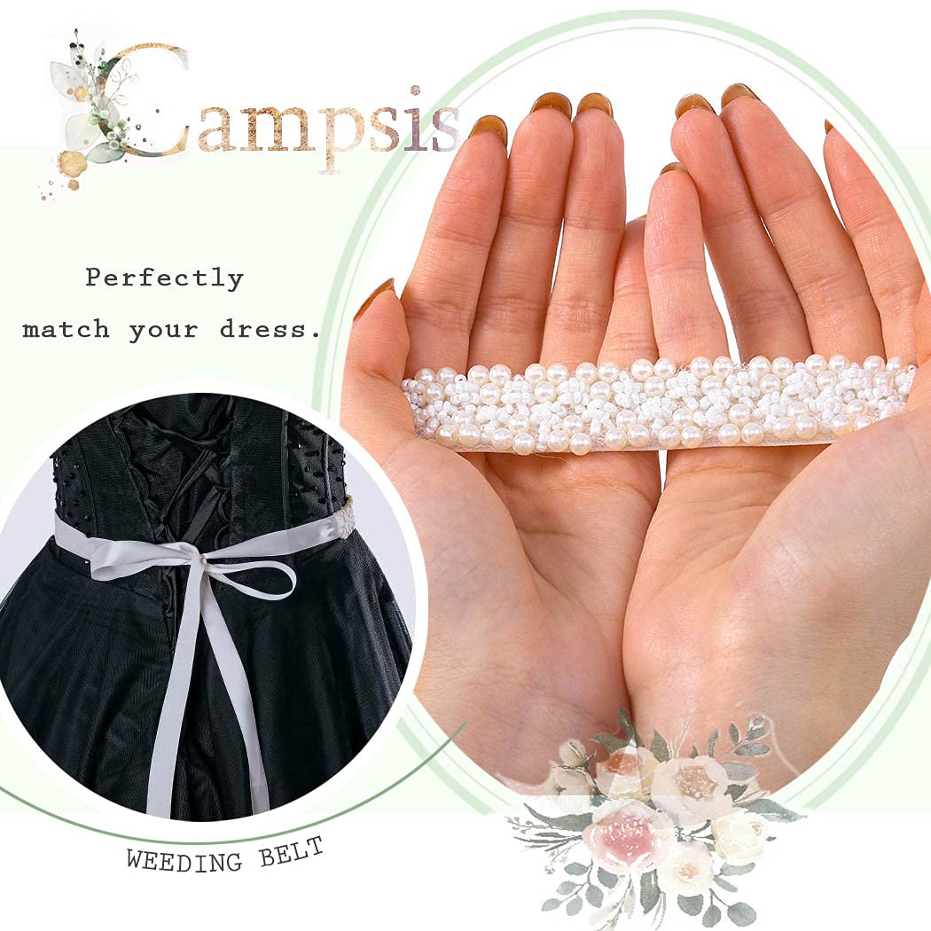 Campsis Pearl Bridal Belt Handmade Wedding Dress Belt Sashes Ivory Beaded Accessories For Bridal Gowns(S)