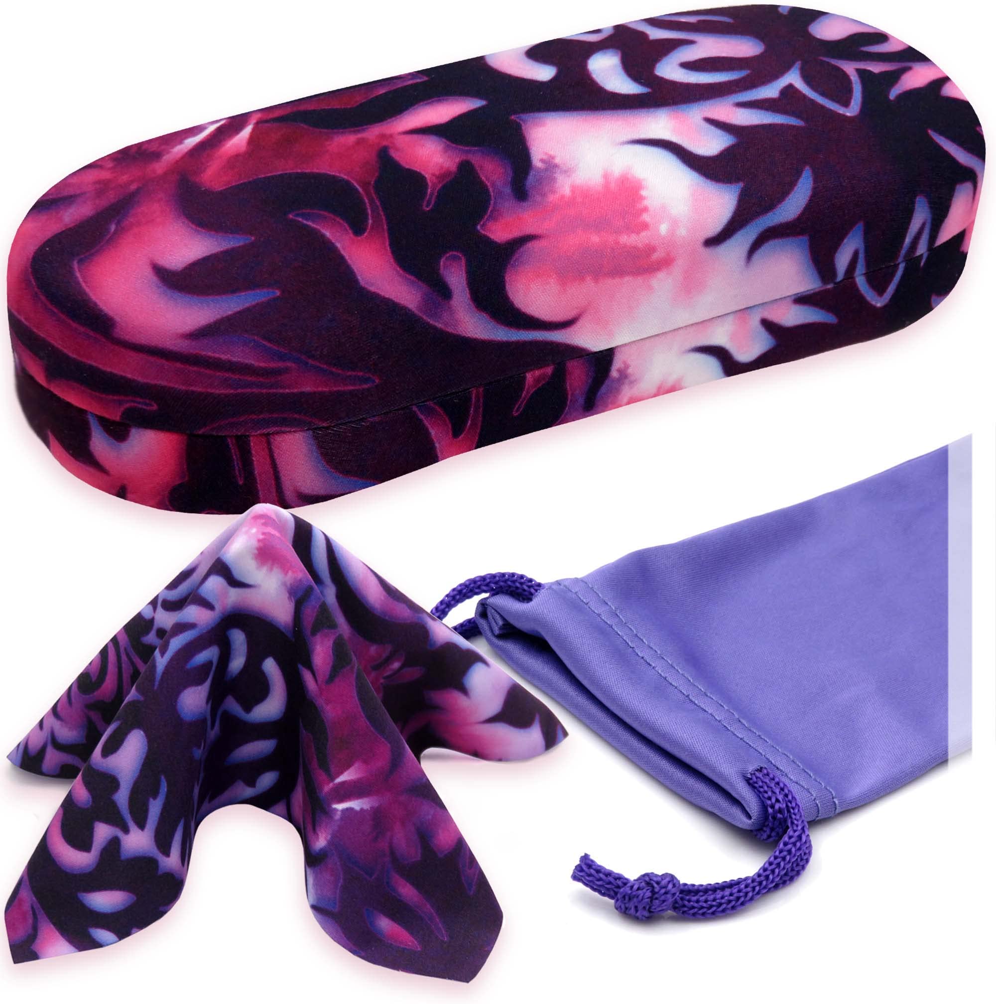 MyEyeglassCase Women Hard Glasses case - Eyeglass Case Hard Shell in Damask Microfiber Print - Small Sunglasses case with Microfiber Pouch and Cloth (AS166L Purple Damask)