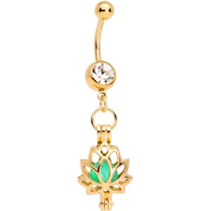 body candy plated steel navel ring piercing glow in the dark lotus flower dangle belly button ring