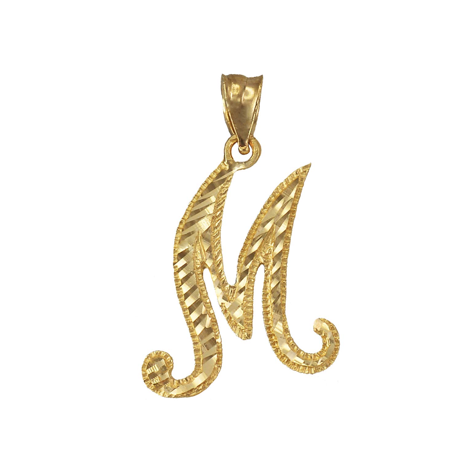 LA BLINGZ 10K Yellow Gold Sparkle-Cut Letter Initial Script Pendant (Letter M)