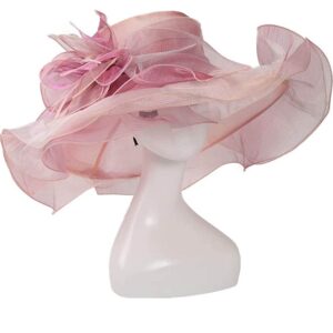 F FADVES Women Oganza Sun Hat Church Wide Brim Wedding Formal Fascinator Hat