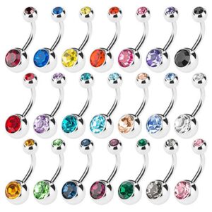 soundsbeauty 15 pieces women belly bars navel buttons rings colored rhinestone inlay body piercing barbells random color