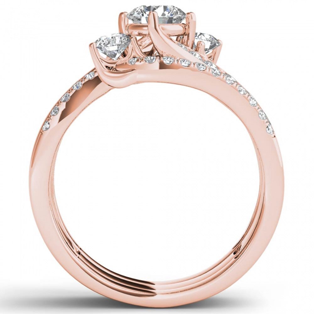 DZON IGI Certified 10K Rose Gold 1 1/4CT TDW Round Cut Diamond Bypass Engagement Ring Set for Women (I-J, I2) (6.5)