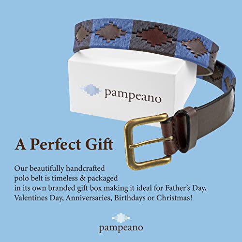 Pampeano Azules Polo Belt | Handmade by Master Artisans | Gift Boxed Argentine Gaucho Belts for Men & Women | Hand Stitched Argentinian Leather | Ideal for Valentines, Father’s Day, Anniversaries