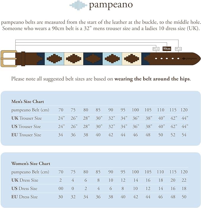 Pampeano Azules Polo Belt | Handmade by Master Artisans | Gift Boxed Argentine Gaucho Belts for Men & Women | Hand Stitched Argentinian Leather | Ideal for Valentines, Father’s Day, Anniversaries