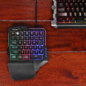 ENHANCE Gaming Keypad One Handed Gaming Keyboard Mini Keyboard - 7 Color LED Backlit, Programmable Keys, Ergonomic Wrist Pad and Braided USB Cable - Small Gaming Keyboard Great for FPS Games