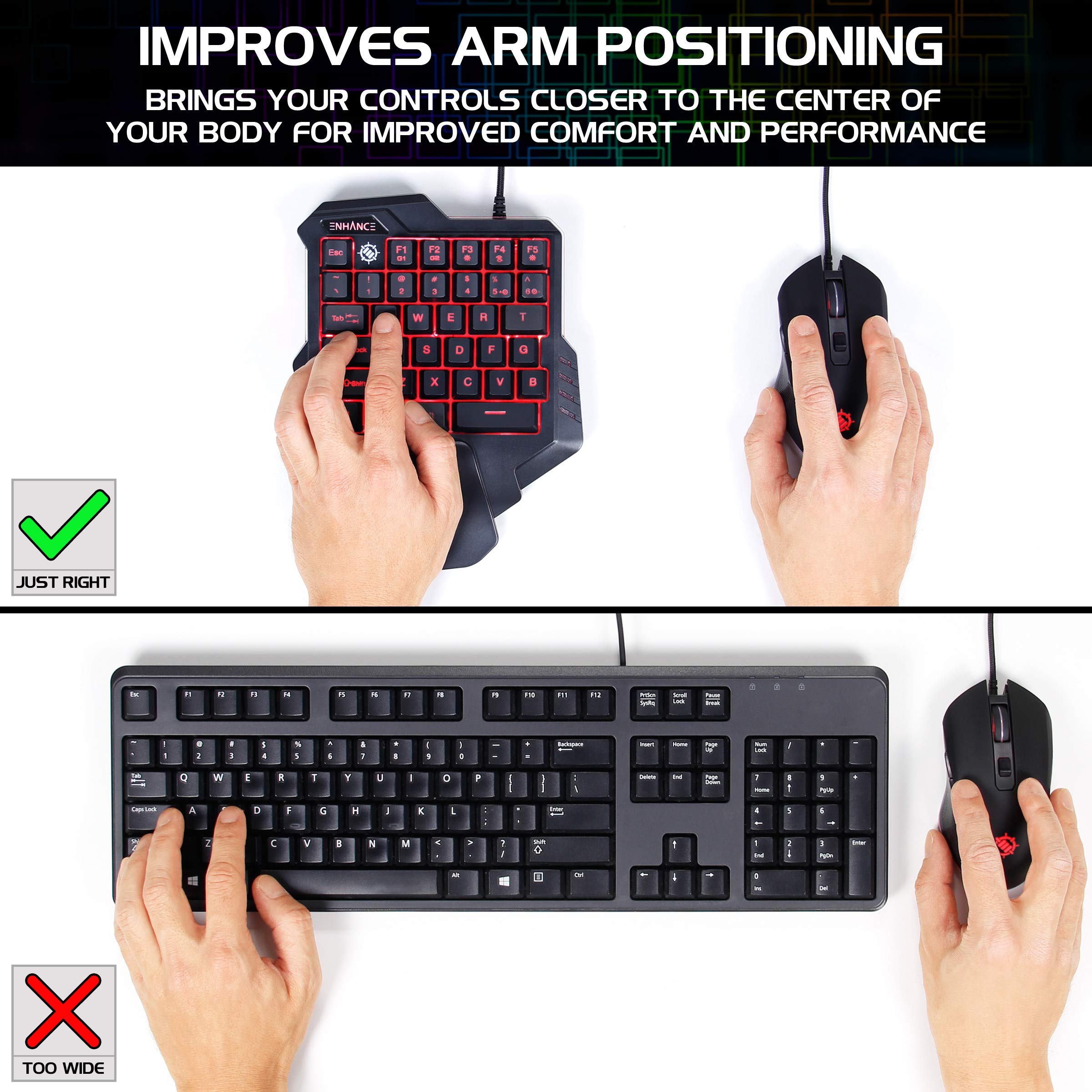 ENHANCE Gaming Keypad One Handed Gaming Keyboard Mini Keyboard - 7 Color LED Backlit, Programmable Keys, Ergonomic Wrist Pad and Braided USB Cable - Small Gaming Keyboard Great for FPS Games