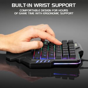 ENHANCE Gaming Keypad One Handed Gaming Keyboard Mini Keyboard - 7 Color LED Backlit, Programmable Keys, Ergonomic Wrist Pad and Braided USB Cable - Small Gaming Keyboard Great for FPS Games