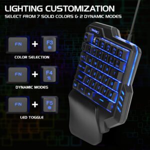 ENHANCE Gaming Keypad One Handed Gaming Keyboard Mini Keyboard - 7 Color LED Backlit, Programmable Keys, Ergonomic Wrist Pad and Braided USB Cable - Small Gaming Keyboard Great for FPS Games