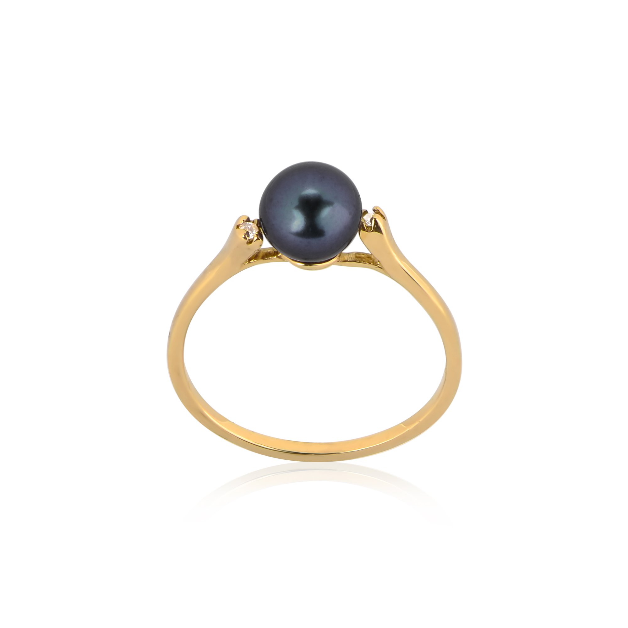 14K Gold With Center Pearl And Diamond Ring Customized By Selecting White Or Yellow Gold, White, Black, Brown, Gray, Or Gold Pearl Size 7