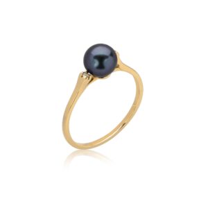 14K Gold With Center Pearl And Diamond Ring Customized By Selecting White Or Yellow Gold, White, Black, Brown, Gray, Or Gold Pearl Size 7