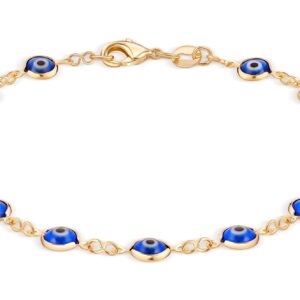 Barzel 18k Gold Plated Blue Evil Eye Anklet Bracelet For Women - Made in Brazil (Blue)