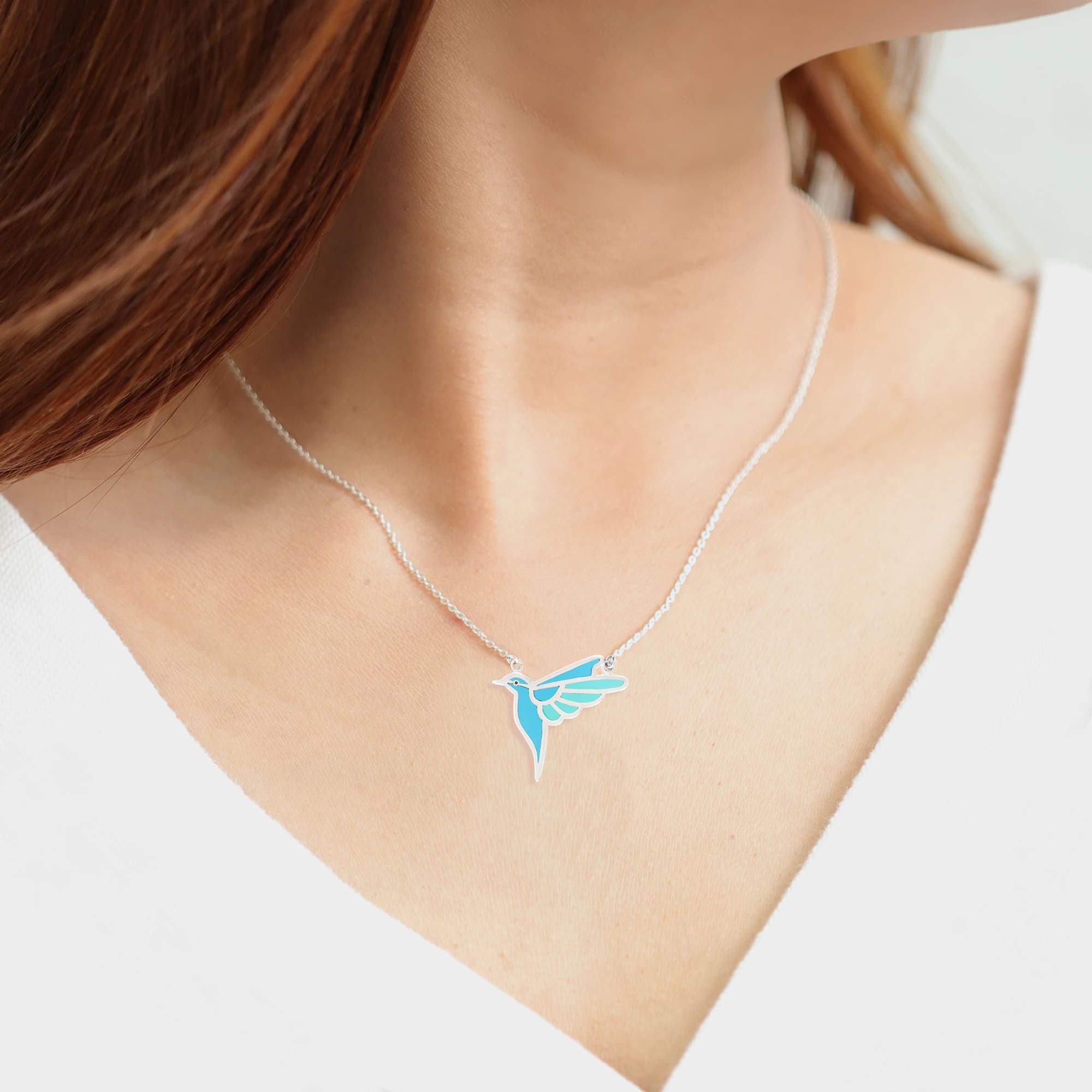 Boma Jewelry Sterling Silver Blue Resin Bird Necklace, 18 Inches