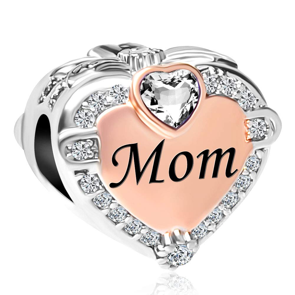 CharmSStory Heart Mom Rose Gold Plated Charms Beads for European Bracelets (April)