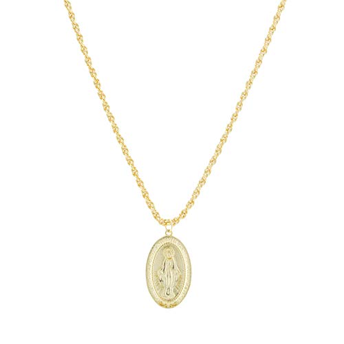 18K Gold Virgin Mary Necklace - Medallion Necklace - Miraculous Medal Coin Necklace for Women Religious Necklace (Gold)