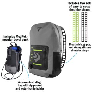 Seattle Sports LocoDry Splash PacknModPok - Lightweight 20L Waterproof Dry Bag Backpack with Breathable Silicone Shoulder Straps, Gray/Black