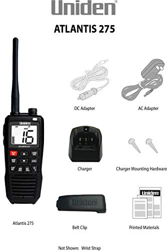 Uniden Atlantis 275 Handheld Two-Way VHF Marine Radio, Floating IPX8 Submersible Waterproof, Large Dual-Color Screen, 6-Watt, All USA/International/Canadian Marine Channels, NOAA Weather Alerts