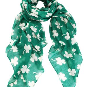 Skylety St. Patrick's Day Printed Scarf Long Shamrock Shawl Irish Theme Scarf for Holiday Outfits Accessories (Green Background, 1 Piece)