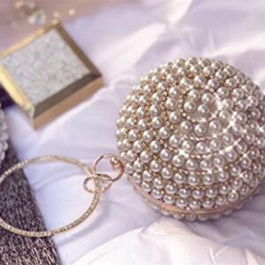 Tngan Womens Evening Bag Round Ball Wedding Handbag Artificial Pearl Purse Golden